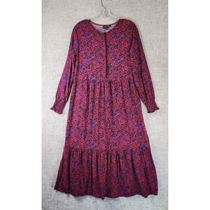 GAP Ruffled Maxi Dress Womens S Red Blue Purple Floral Smocked Cuff Cottage